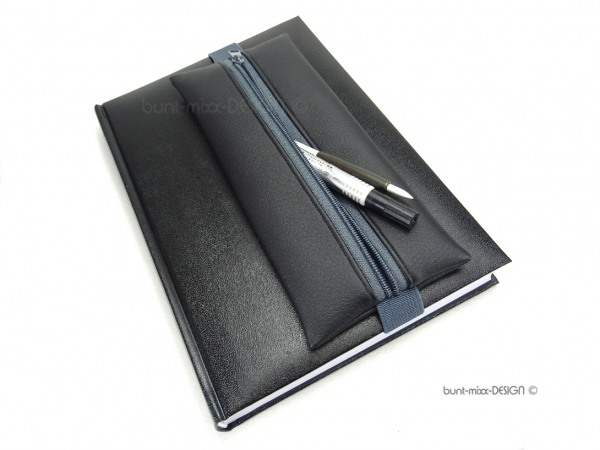 Mäppchen mit Gummiband A5/A4, für Bullet Journal Notizbuch, Kunstleder schwarz, handmade by BuntMixxDesign